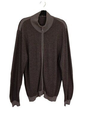 Tommy Bahama Brown Full-Zip Sweater L/G Cotton Cashmere Blend Ribbed Collar Mens